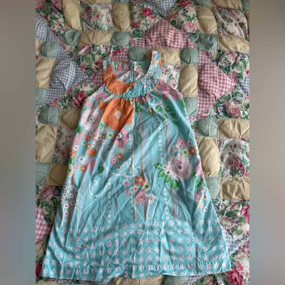Floral Sleeveless Dress in Blue and Orange